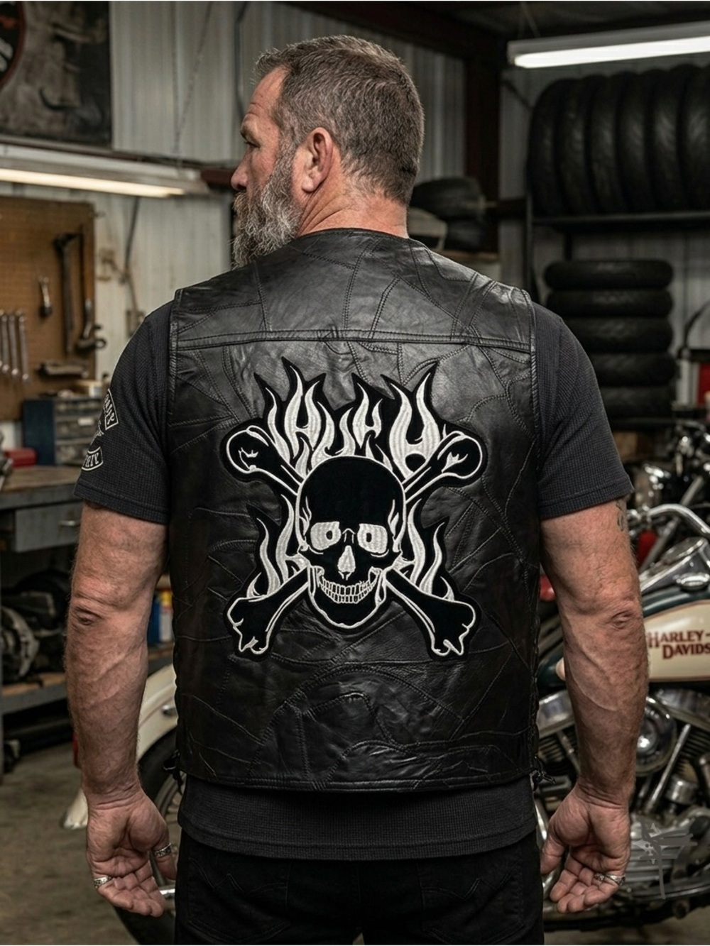 NEW Diamond Plate Rock Design
Genuine Buffalo Leather Motorcycle Vest Skull